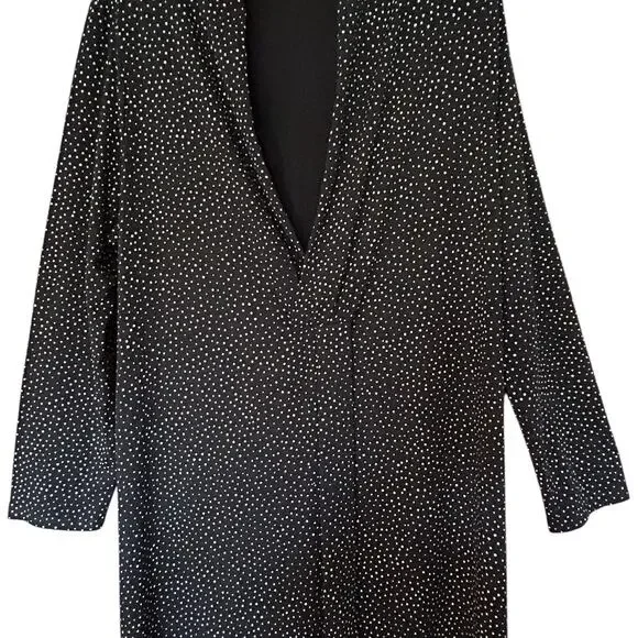 J. JILL Wearever Women’s Black White Polka Dot Faux Wrap Jersey Dress Size PL - Picture 2 of 12